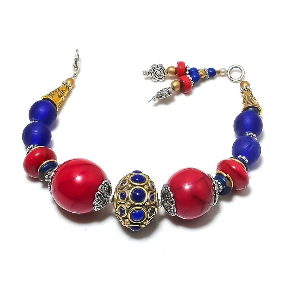 Lapis Lazuli Red Onyx Handmade Bahamas  Nepali Jewelry Bracelet